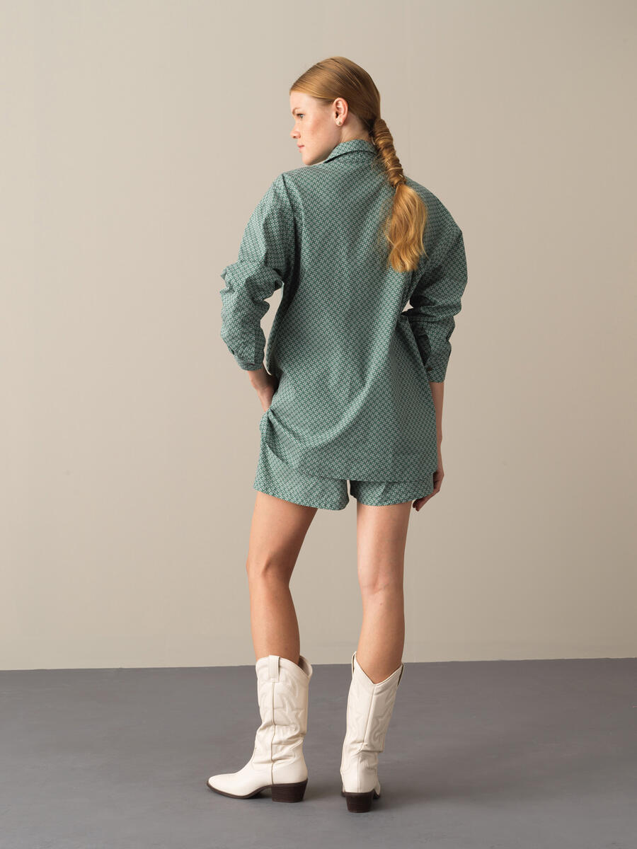 100% Cotton Oversized Patterned Shirt - 4