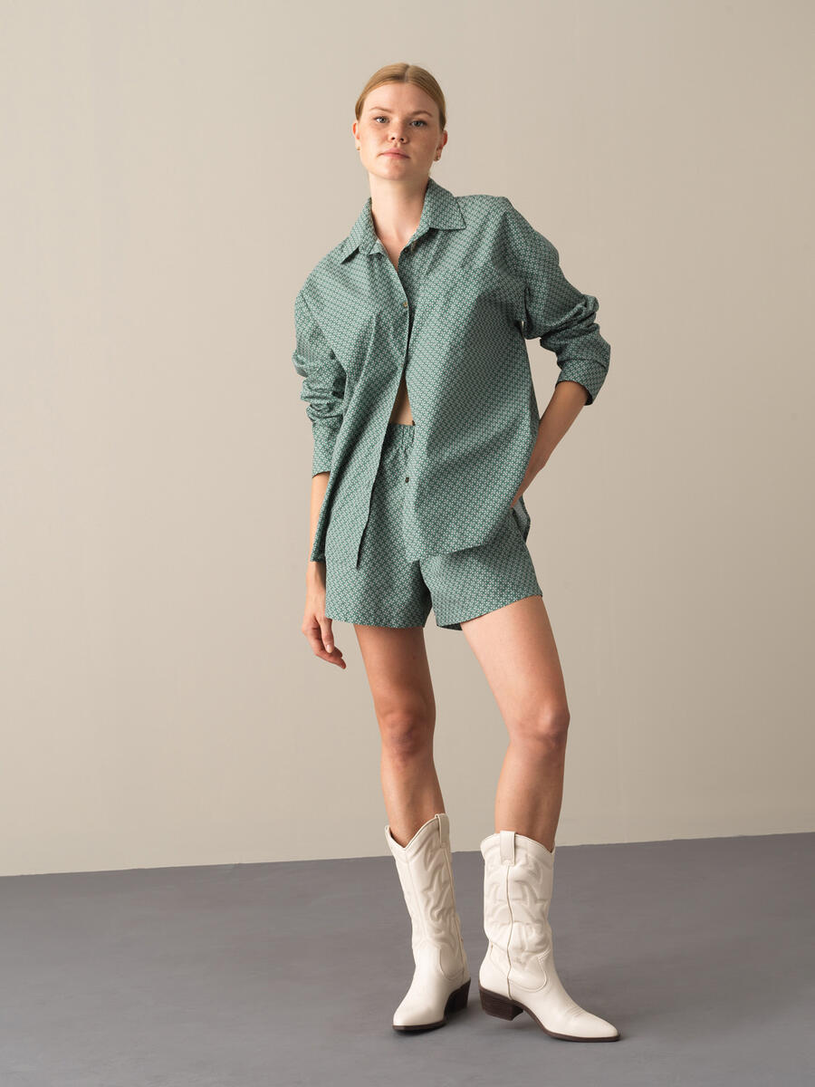 100% Cotton Oversized Patterned Shirt - 2