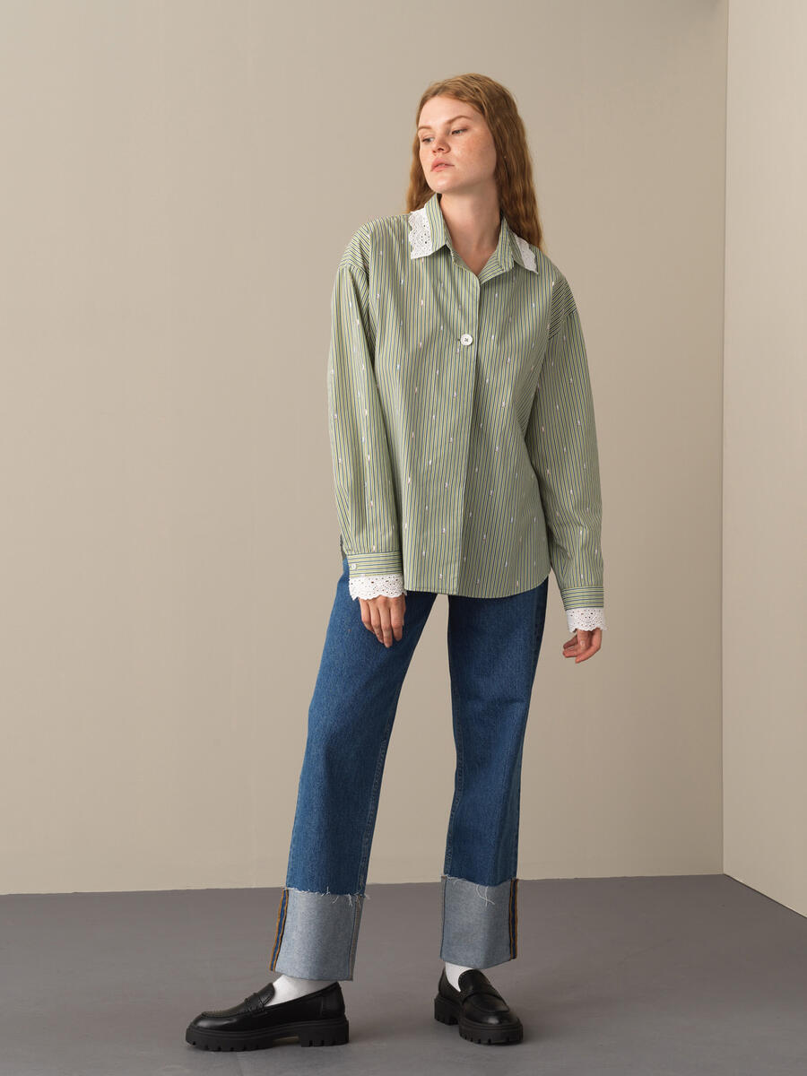 100% Cotton Oversized Striped Shirt - 4