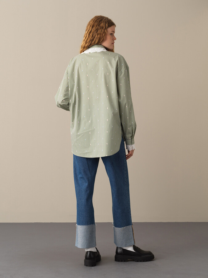 100% Cotton Oversized Striped Shirt - Xint