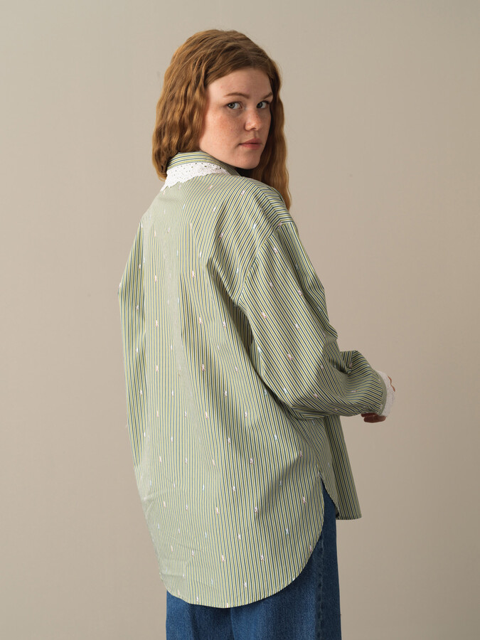 100% Cotton Oversized Striped Shirt - Xint