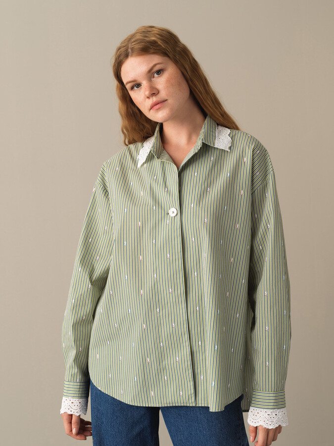 100% Cotton Oversized Striped Shirt - Xint