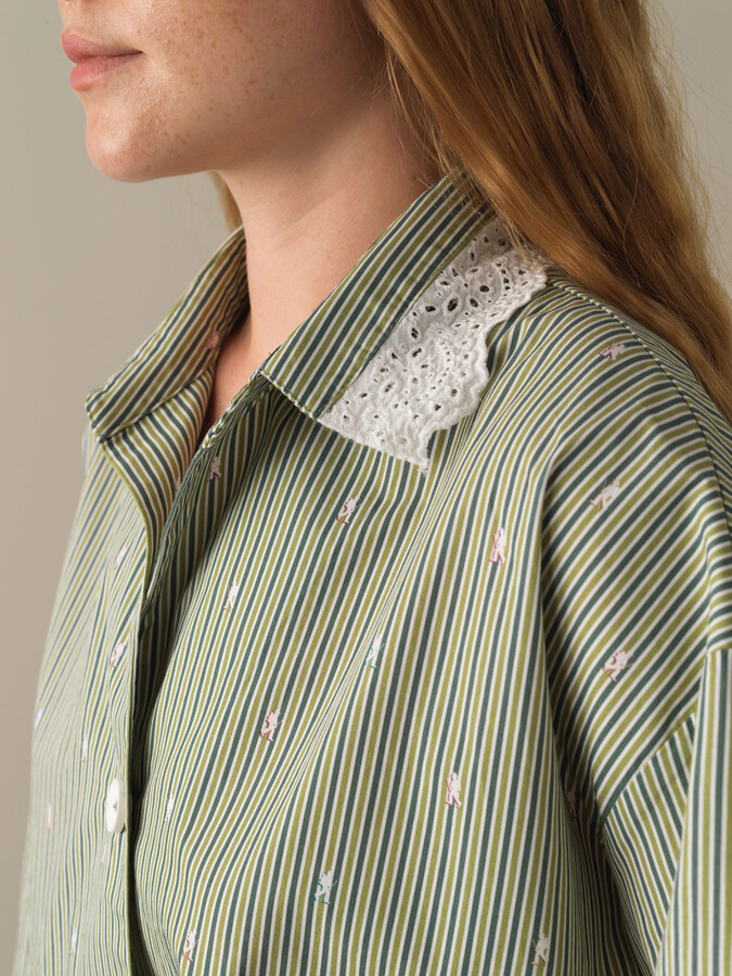 100% Cotton Oversized Striped Shirt - Xint