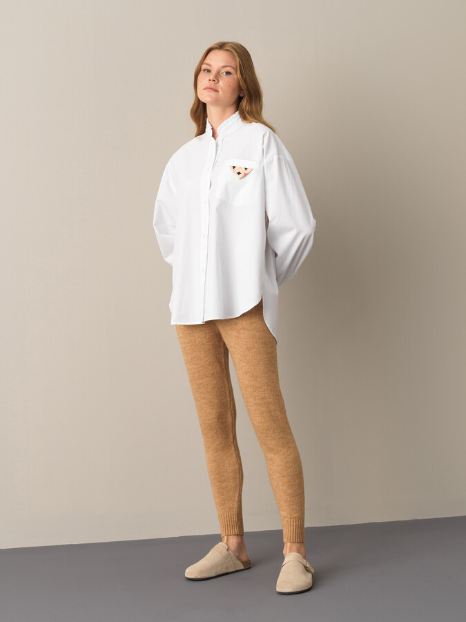 100% Cotton Stand Collar Oversized Shirt - Xint