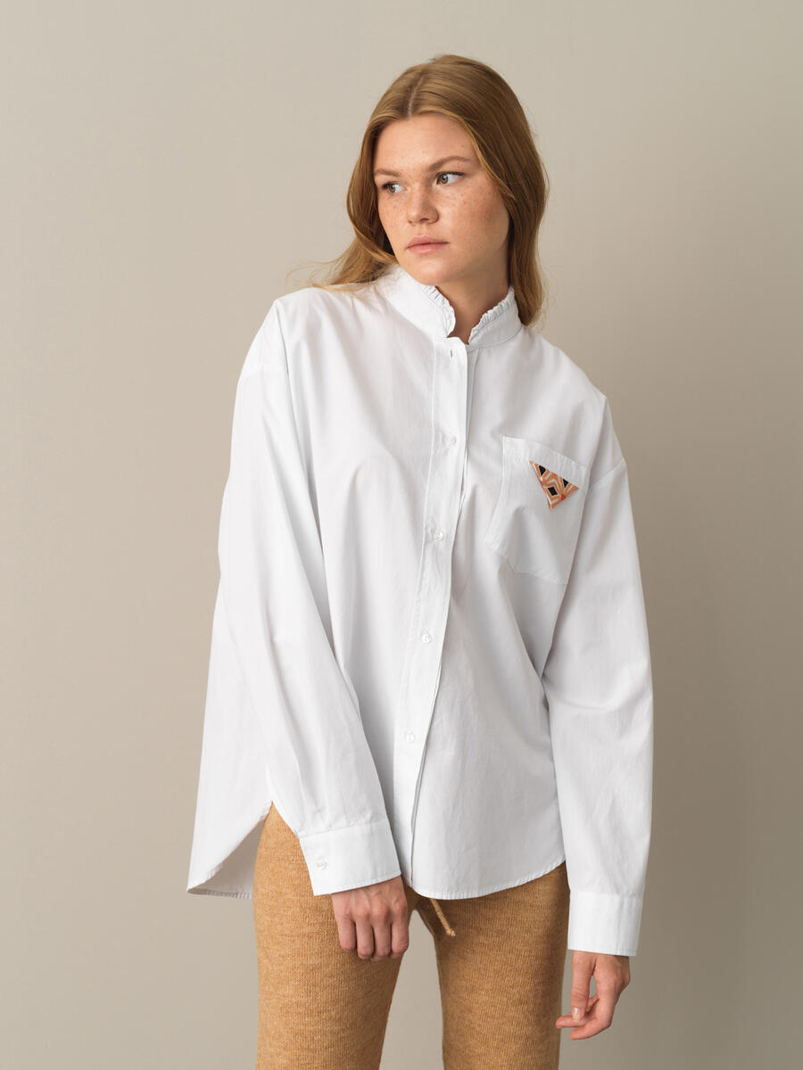 100% Cotton Stand Collar Oversized Shirt - 1