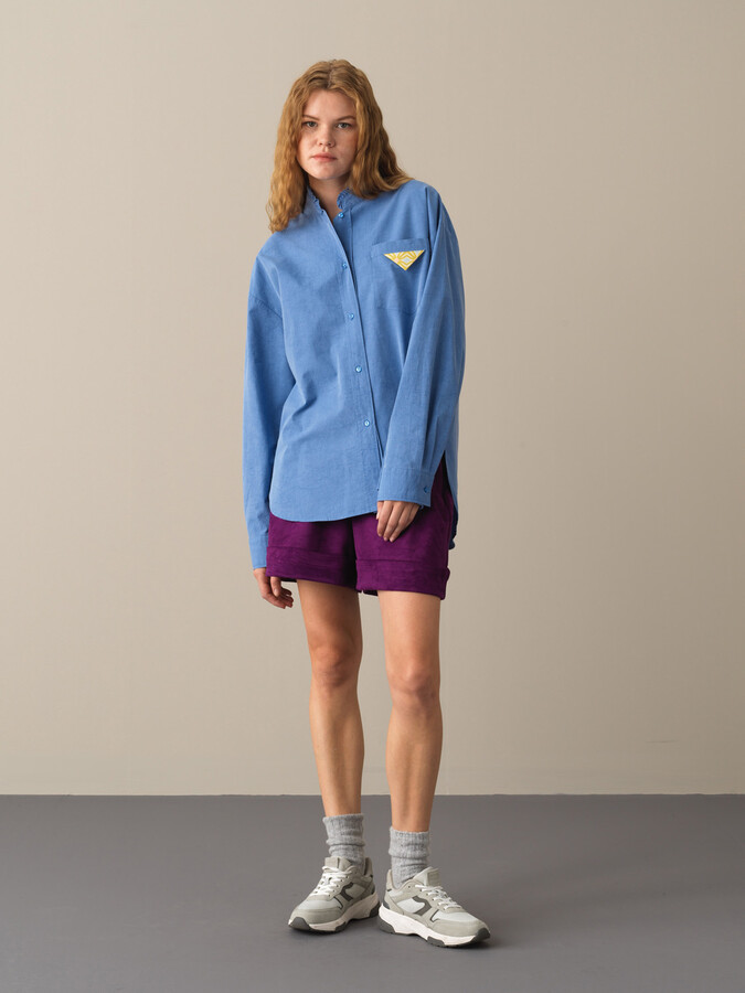 100% Cotton Stand Collar Oversized Shirt - Xint