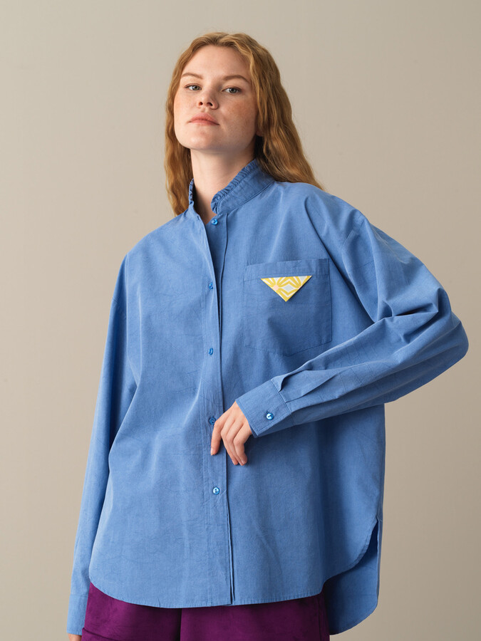 100% Cotton Stand Collar Oversized Shirt - Xint