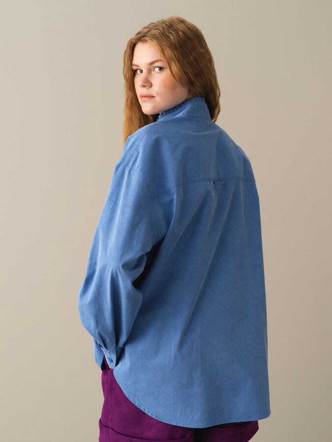 100% Cotton Stand Collar Oversized Shirt - Xint