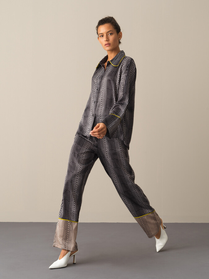 Oversized Patterned Satin Shirt - Xint