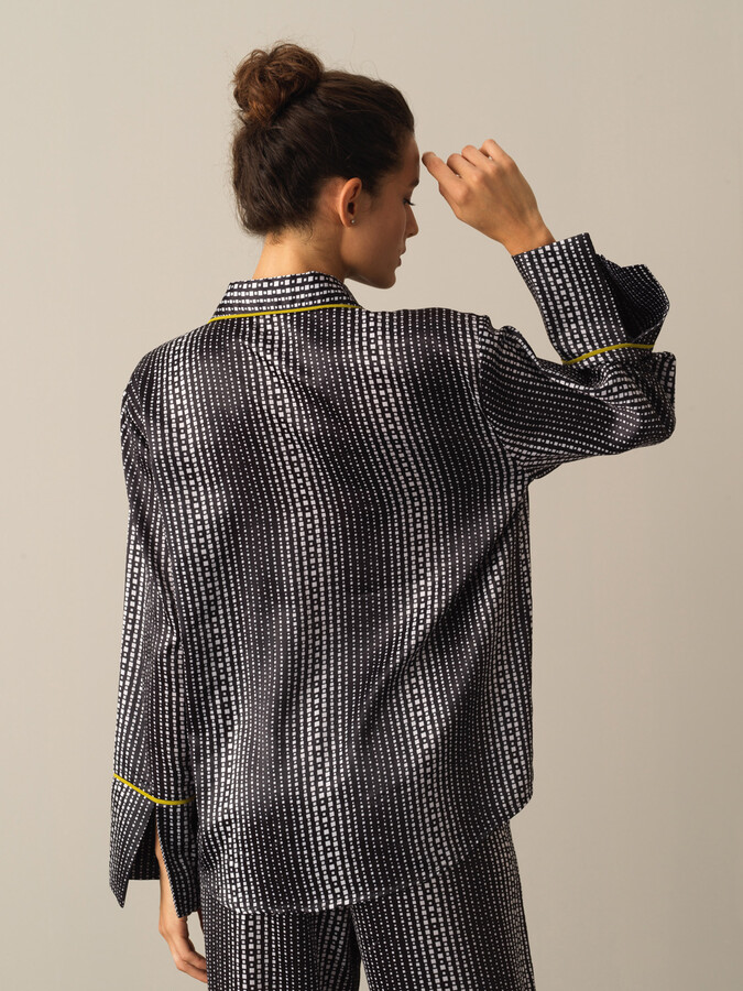Oversized Patterned Satin Shirt - Xint