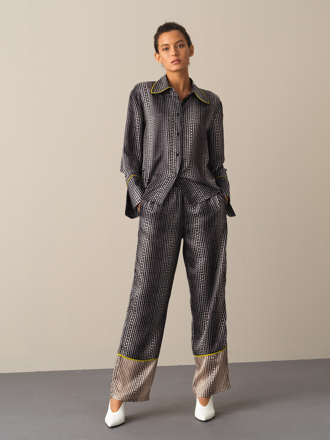 Oversized Patterned Satin Shirt - Xint