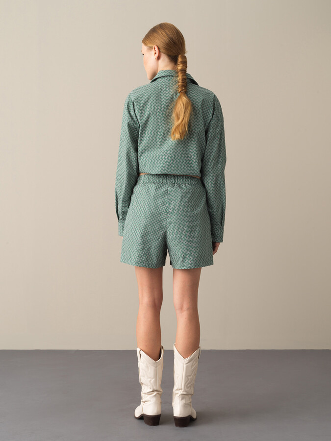 100% Cotton Oversized Patterned Shorts - Xint