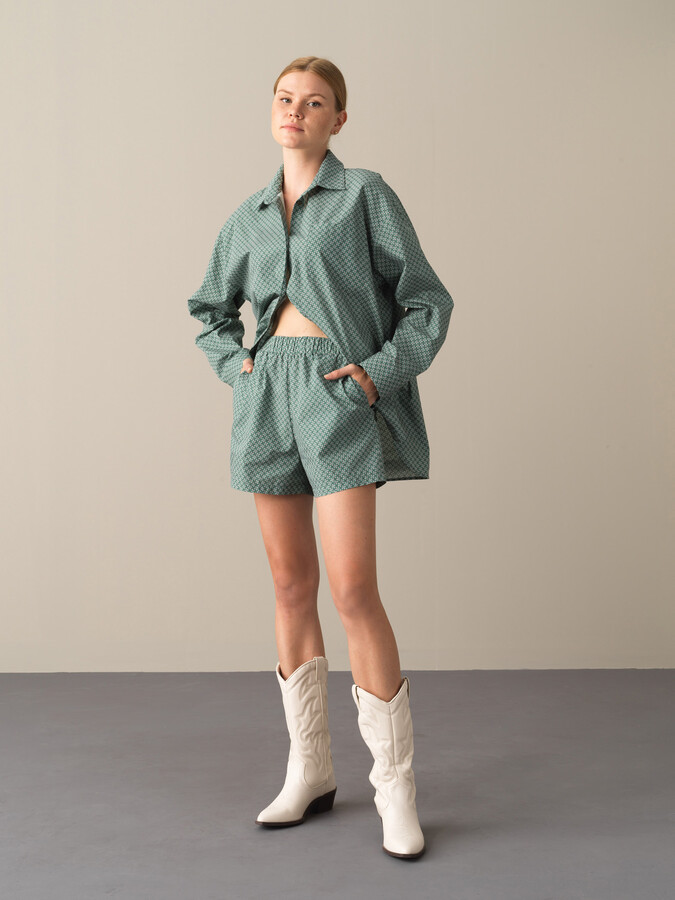 100% Cotton Oversized Patterned Shorts - Xint