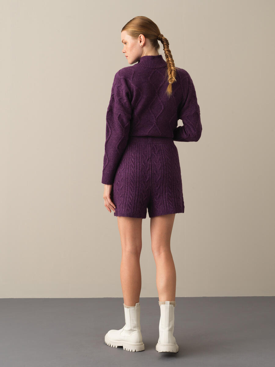 High Waist Regular Fit Knitted Shorts - 4