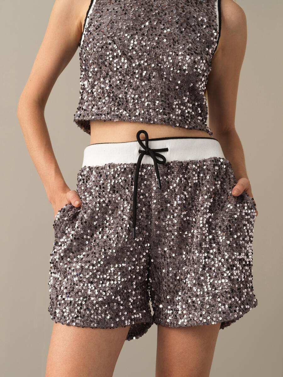 High Waist Regular Fit Sequin Shorts - 1