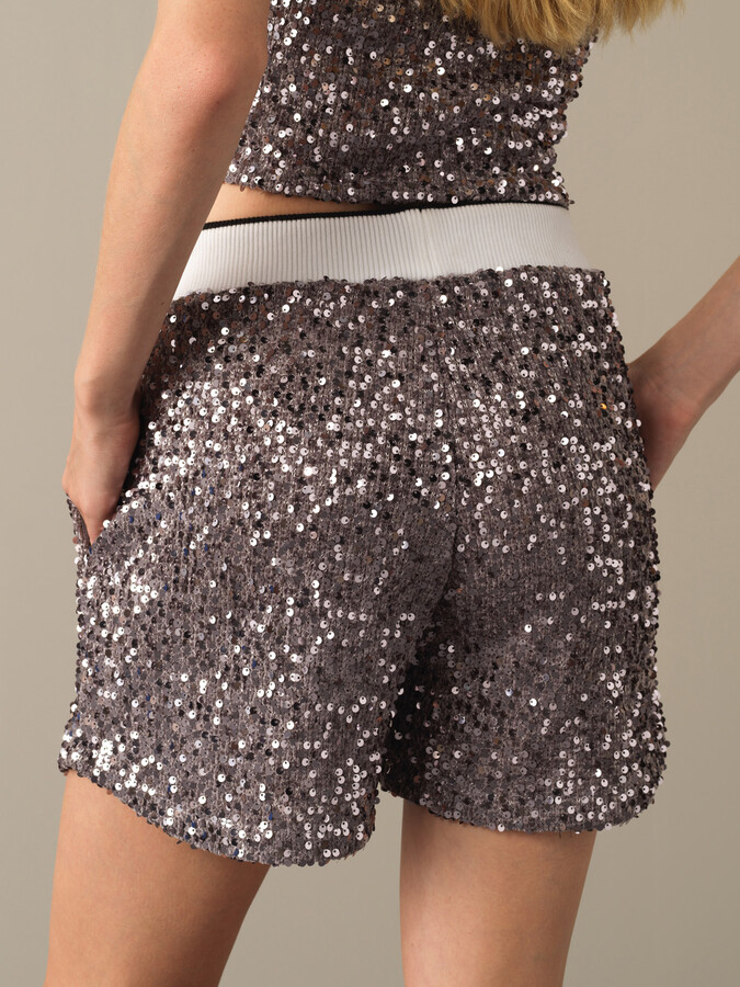 High Waist Regular Fit Sequin Shorts - Xint