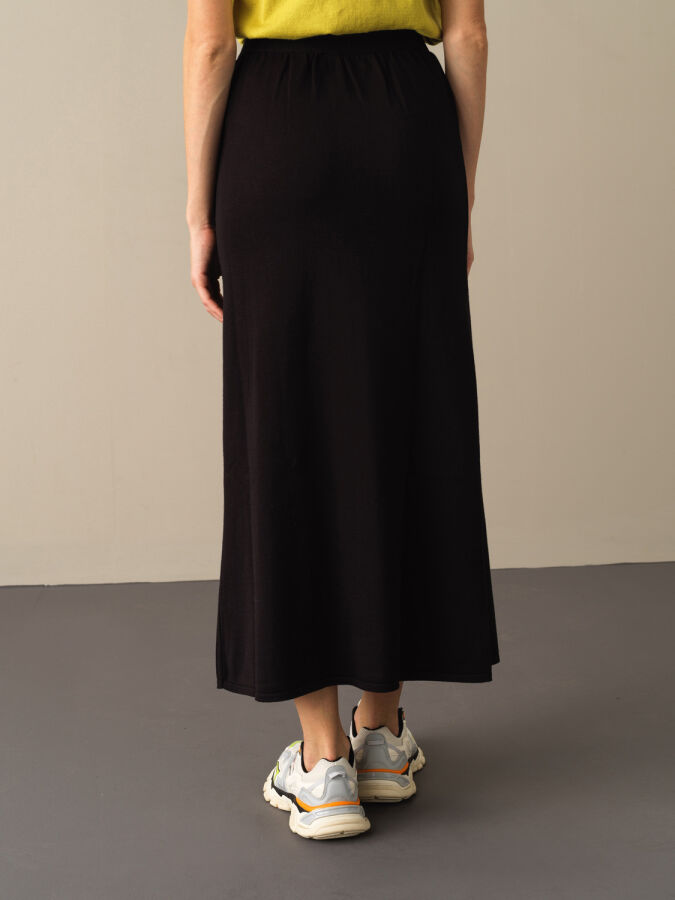Elastic Waist Regular Fit Knitted Long Skirt - Xint