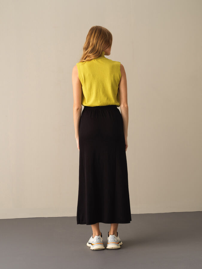 Elastic Waist Regular Fit Knitted Long Skirt - Xint