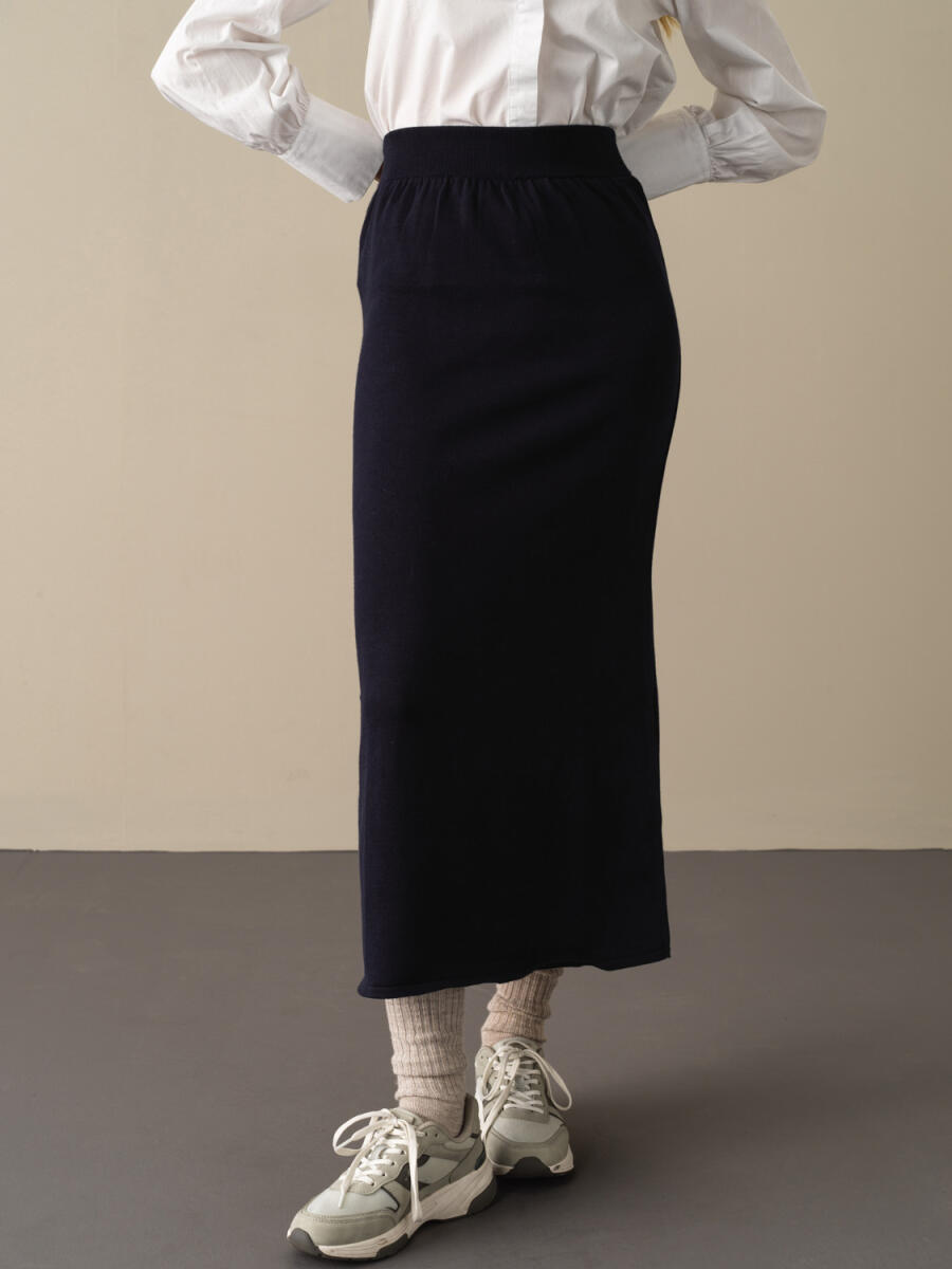 Elastic Waist Regular Fit Knitted Long Skirt