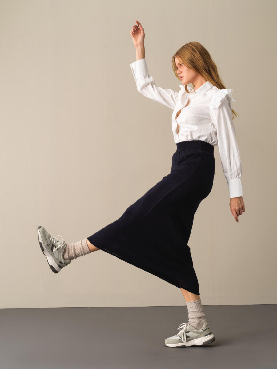 Elastic Waist Regular Fit Knitted Long Skirt - 3