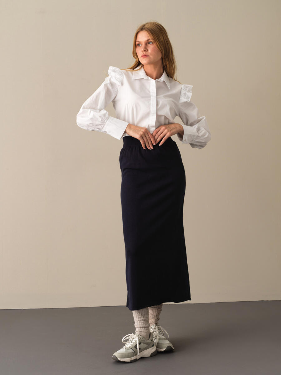 Elastic Waist Regular Fit Knitted Long Skirt - 2