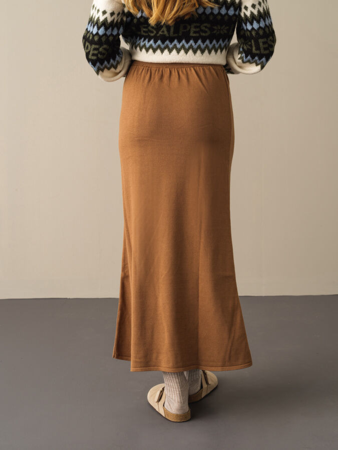Elastic Waist Regular Fit Knitted Long Skirt - Xint