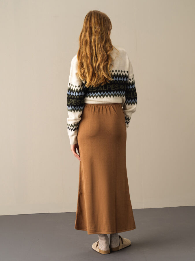 Elastic Waist Regular Fit Knitted Long Skirt - Xint