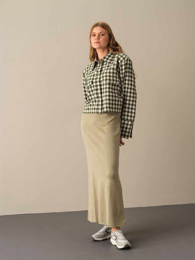 Elastic Waist Regular Fit Knitted Long Skirt - Xint