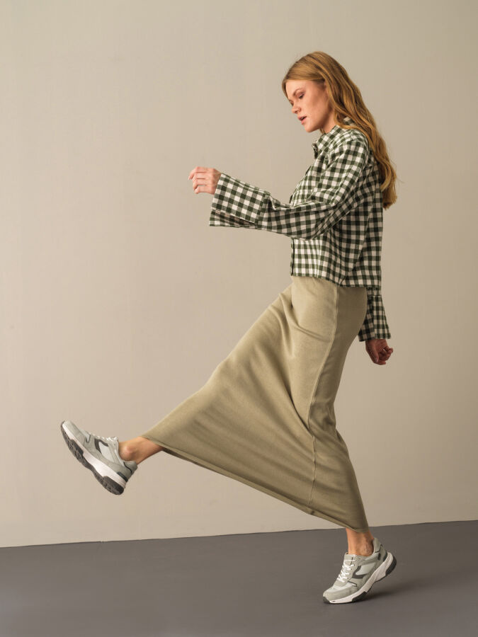 Elastic Waist Regular Fit Knitted Long Skirt - Xint