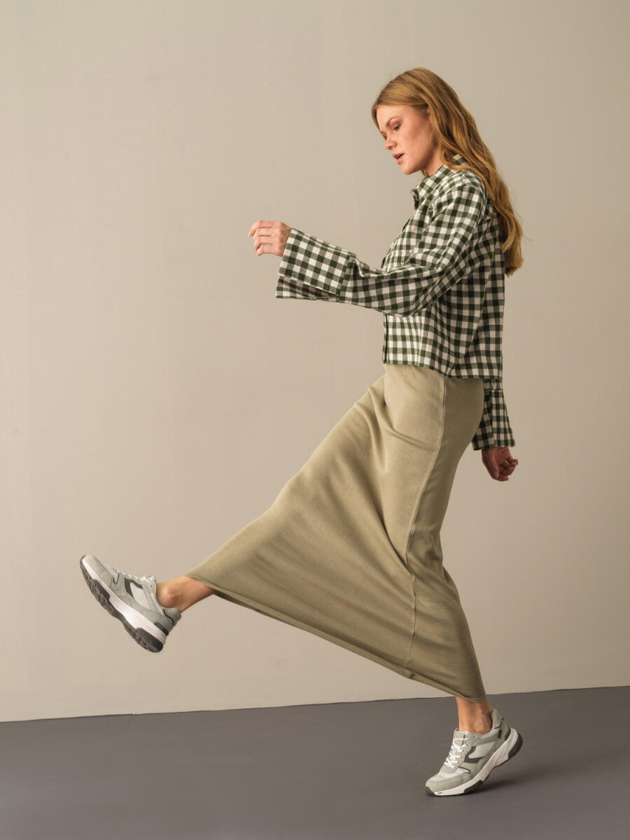 Elastic Waist Regular Fit Knitted Long Skirt - 3