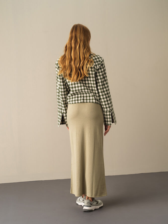 Elastic Waist Regular Fit Knitted Long Skirt - Xint