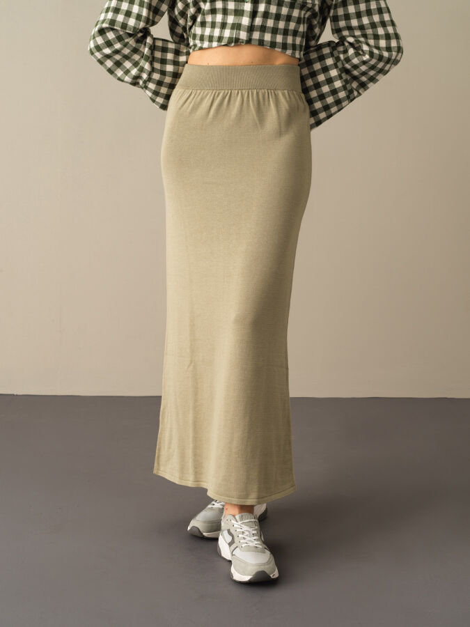 Elastic Waist Regular Fit Knitted Long Skirt - Xint