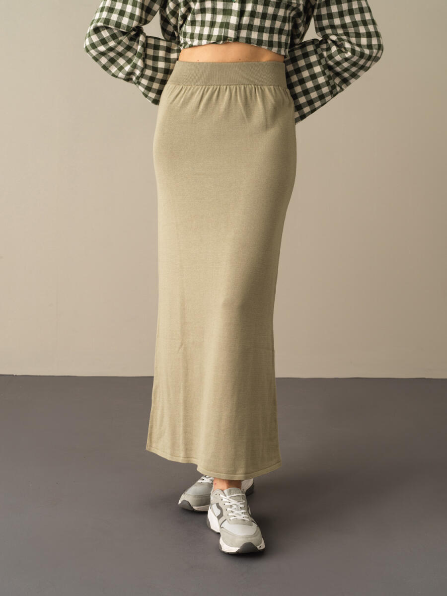 Elastic Waist Regular Fit Knitted Long Skirt - 1