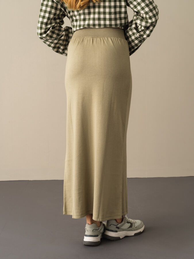 Elastic Waist Regular Fit Knitted Long Skirt - Xint