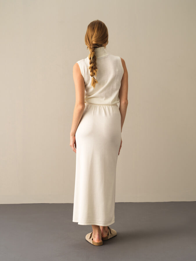 Elastic Waist Regular Fit Knitted Long Skirt - Xint