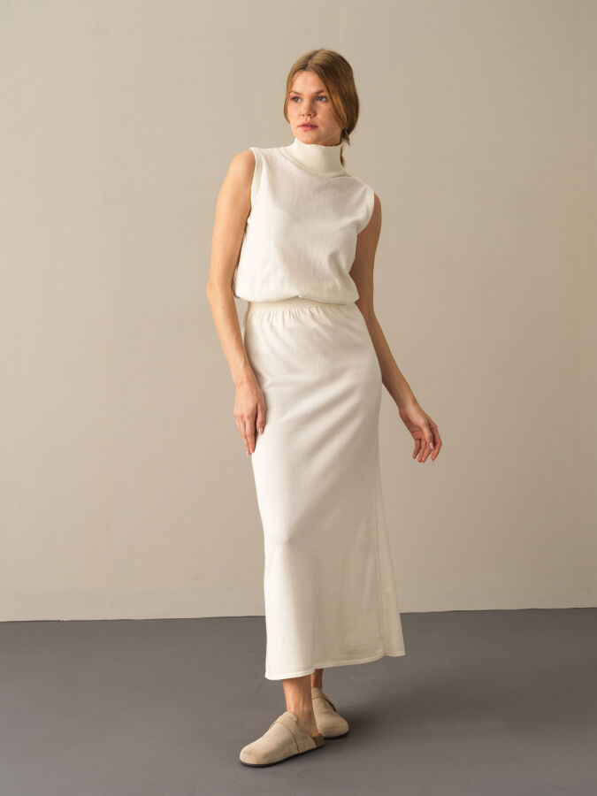 Elastic Waist Regular Fit Knitted Long Skirt - Xint