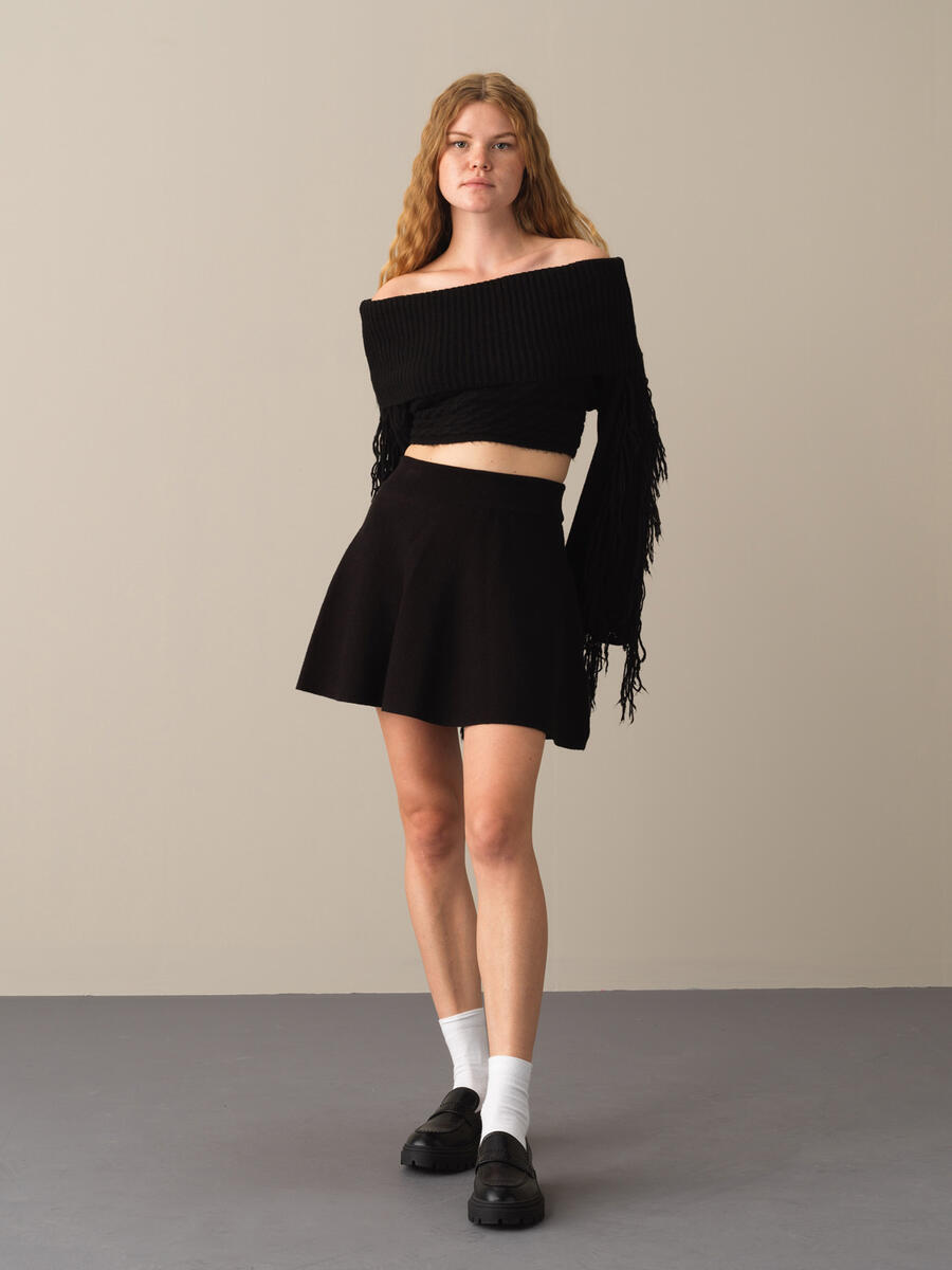 Elastic Waist Regular Fit Knitted Skirt - 2