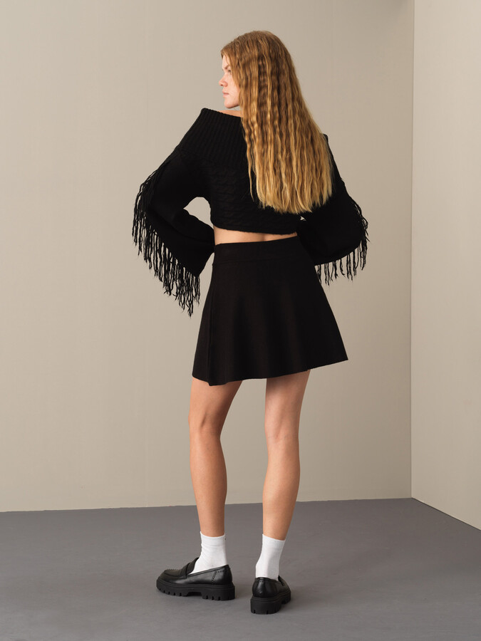 Elastic Waist Regular Fit Knitted Skirt - Xint