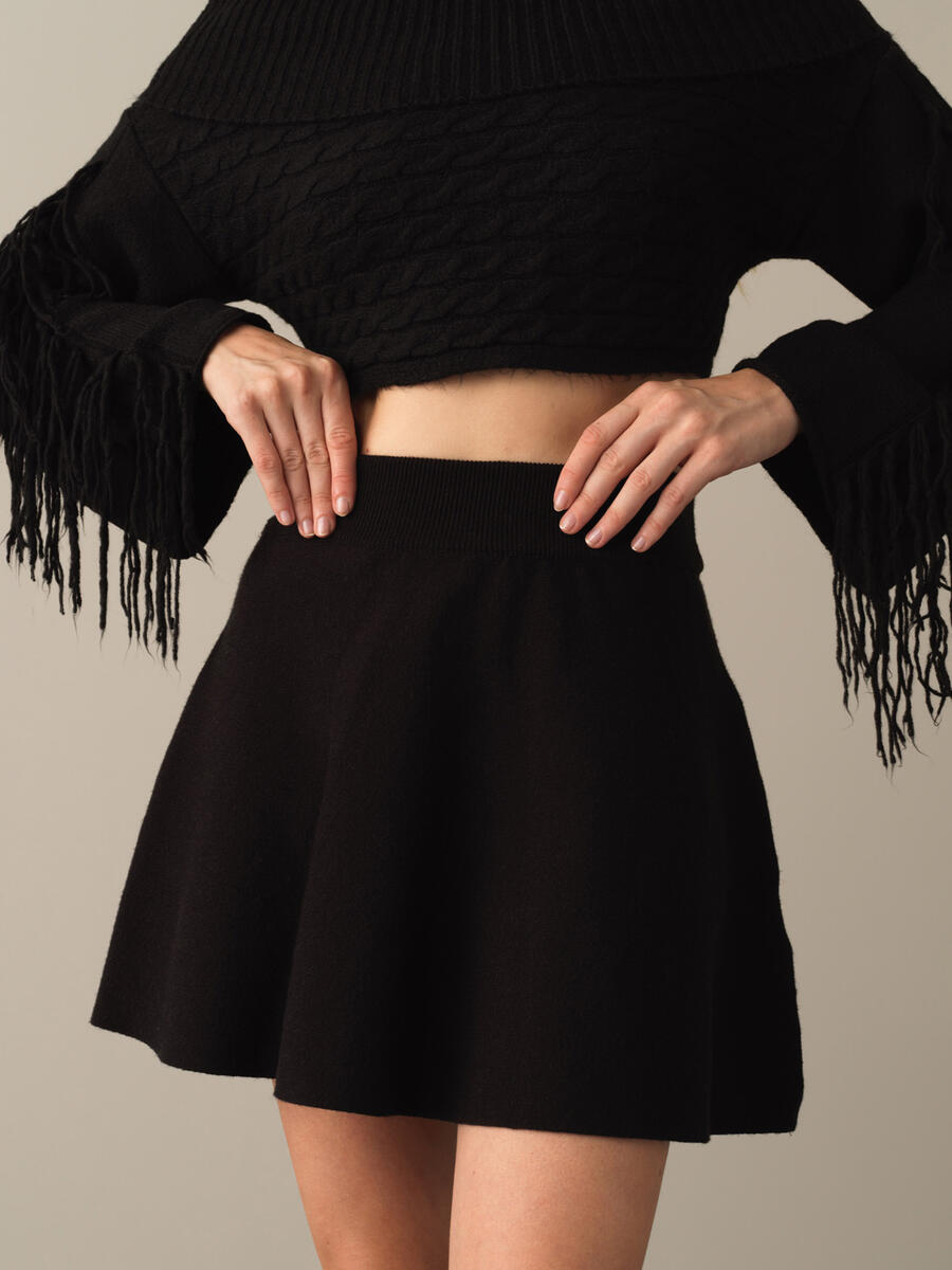 Elastic Waist Regular Fit Knitted Skirt