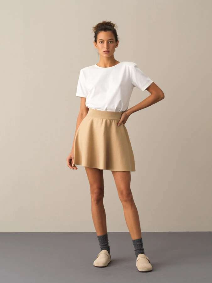 Elastic Waist Regular Fit Knitted Skirt - Xint