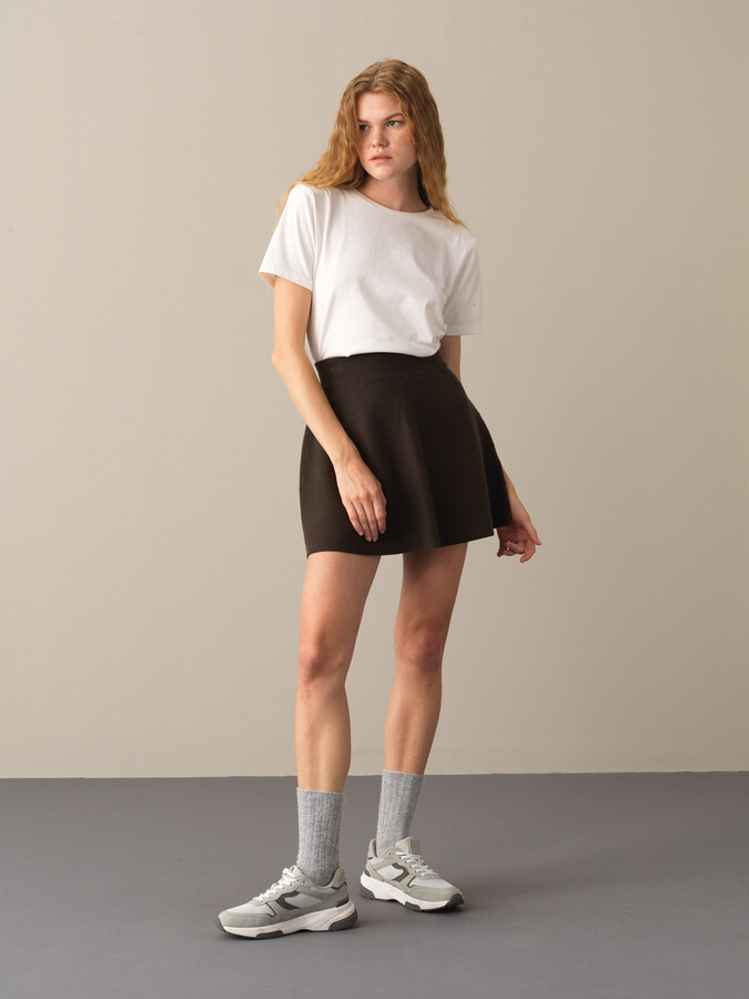 Elastic Waist Regular Fit Knitted Skirt - Xint