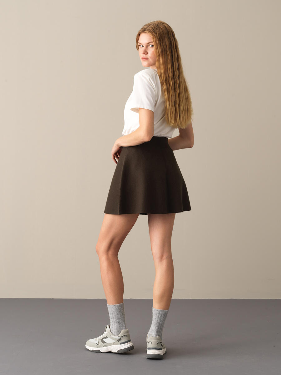 Elastic Waist Regular Fit Knitted Skirt - 3