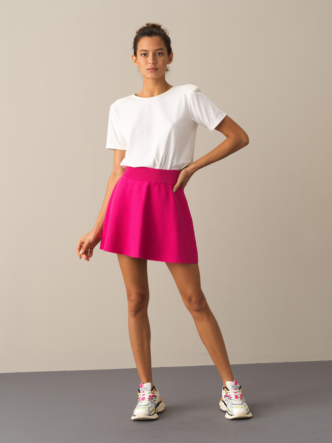 Elastic Waist Regular Fit Knitted Skirt - Xint