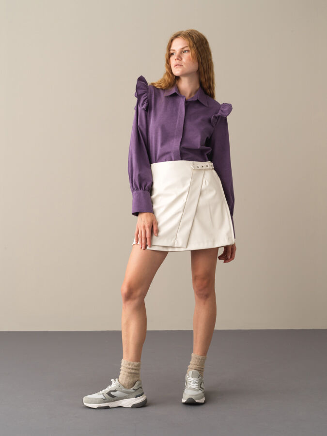 High Waist Regular Fit Leather-Look Skirt - Xint