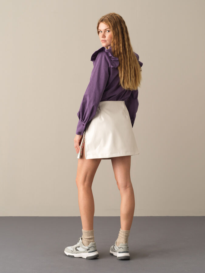 High Waist Regular Fit Leather-Look Skirt - Xint