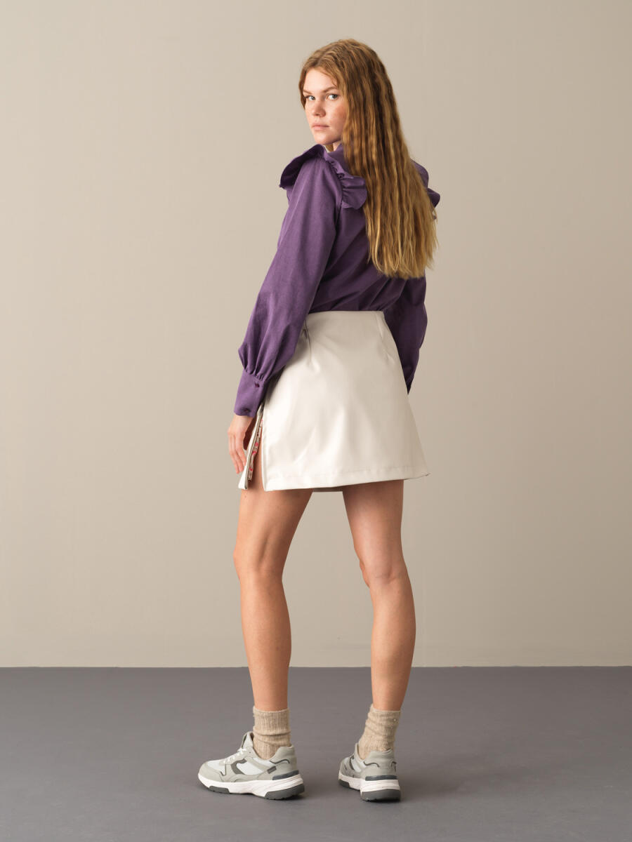 High Waist Regular Fit Leather-Look Skirt - 4