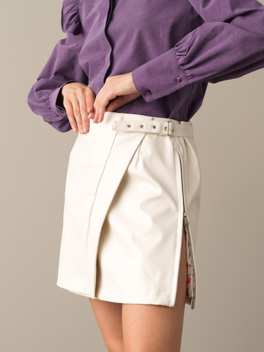 High Waist Regular Fit Leather-Look Skirt - 1