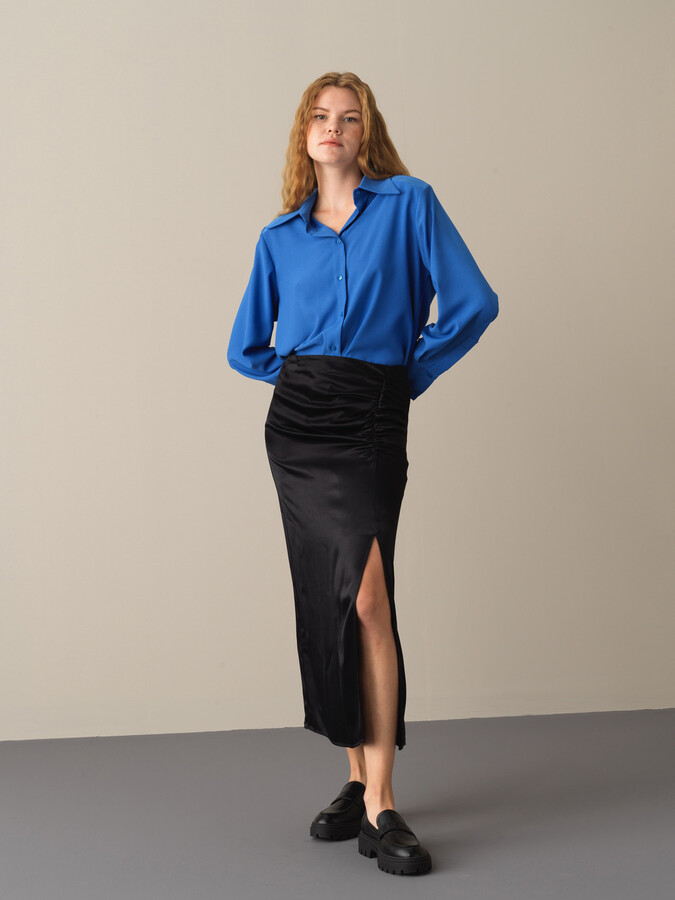 Regular Fit Satin Slit Skirt - Xint