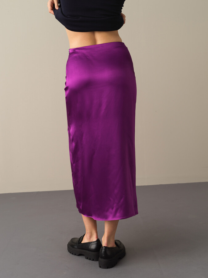Regular Fit Satin Slit Skirt - Xint