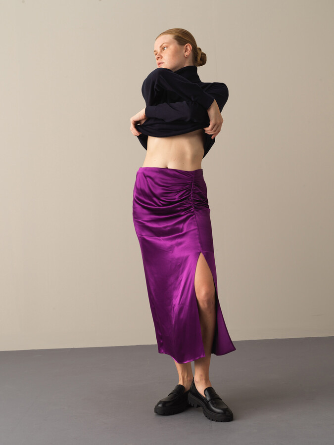 Regular Fit Satin Slit Skirt - Xint